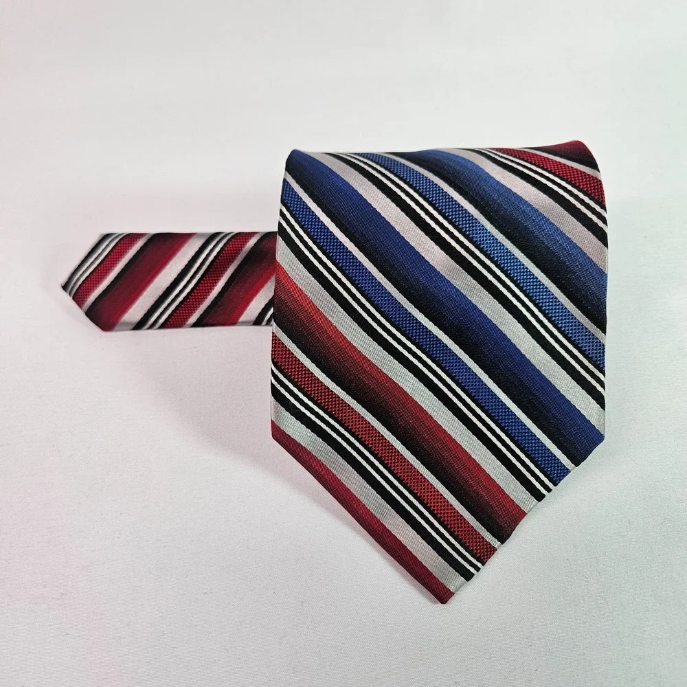 Stafford‎ 100% Silk Hand Made Men Tie Red Blue Stripes 4